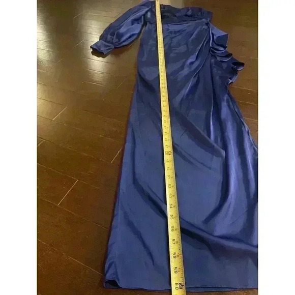 Mac Duggal One Shoulder Long Sleeve Sapphire Maxi Dress Formal Gown 4 Small Slit - Picture 9 of 13